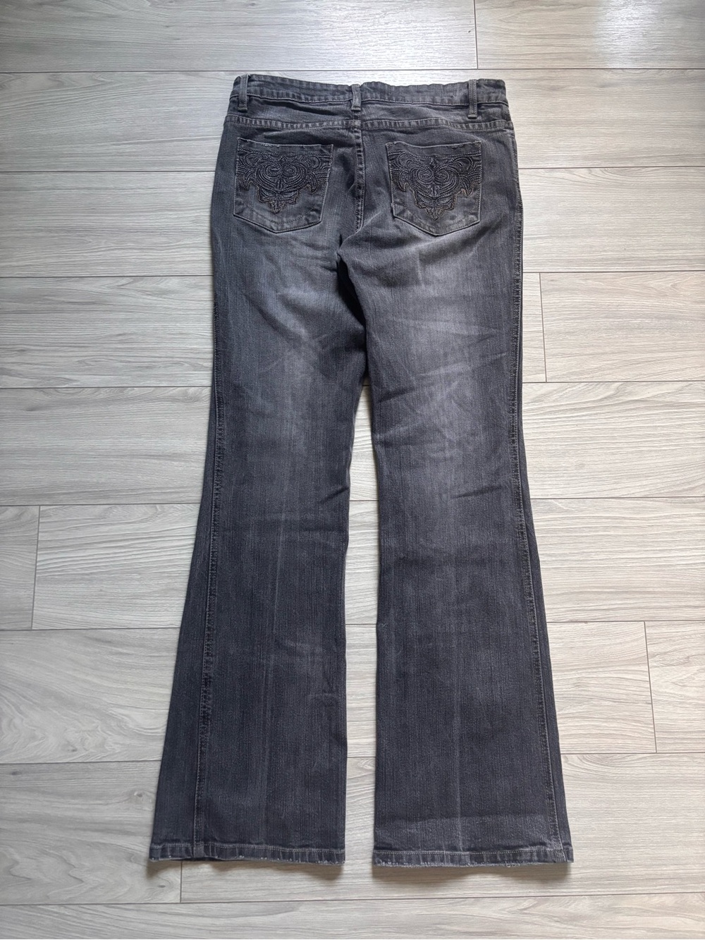 Women’s Y2K Gasoline Dark Gray Embroidered Pocket Jeans
